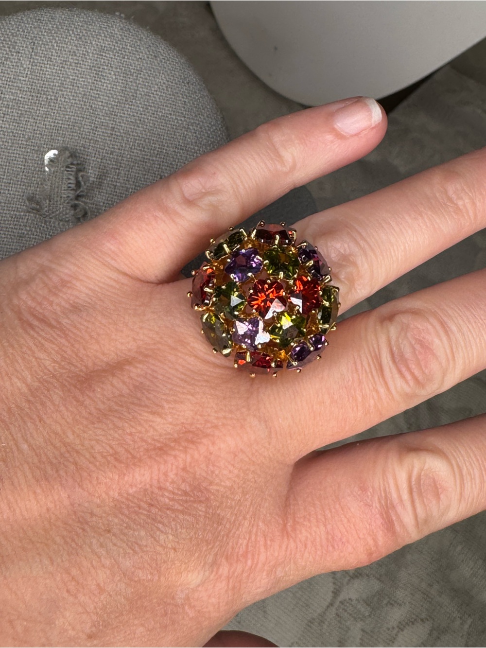 Joan Rivers Gold Tone Cocktail Ring Multi  Color Stones Size 8
